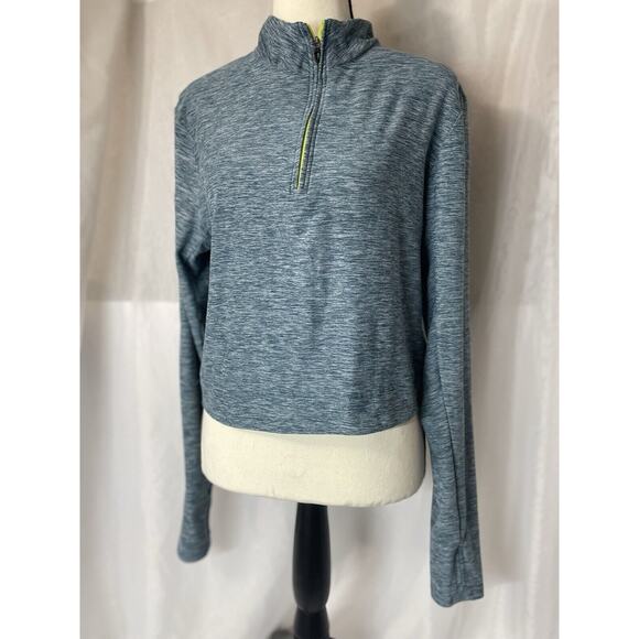 Hind Women's 1/4 Zip Large Cropped Running Jacket Blue Athletic Thumb Hole - Picture 1 of 6